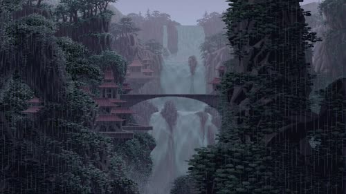 rainy waterfall pixel desktop wallpaper 