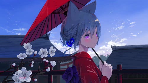 neko girl with umbrella desktop wallpaper