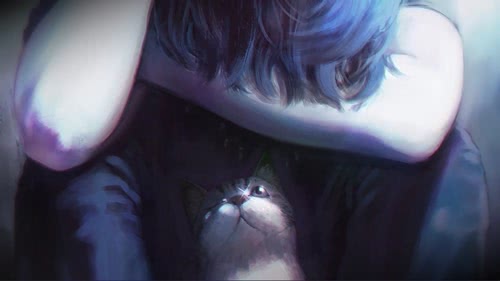 crying-girl-with-cute-cat-live-wallpaper