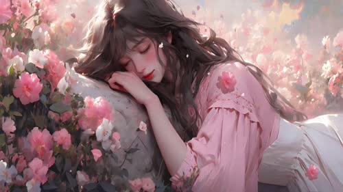 花丛少女睡梦