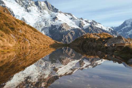 雪山湖泊水中倒影