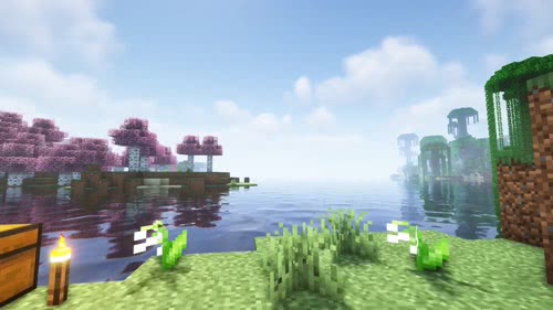 我的世界光影,一天轮回,夜晚星空,粉色树叶