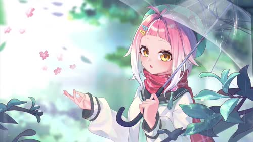 美少女动漫壁纸_桃姆Q吃手手 下雨撑伞