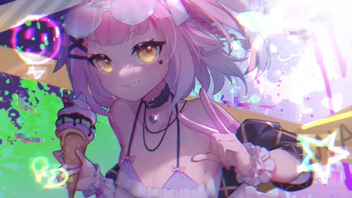 美少女动漫壁纸_桃姆Q吃手手 赛博泳装