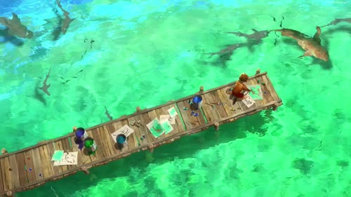 画画，少女，木桥，海边