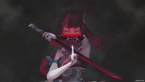 Samurai Girl and Oni Mask on Hand Live Wallpaper