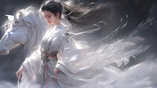 4K白马古风少女