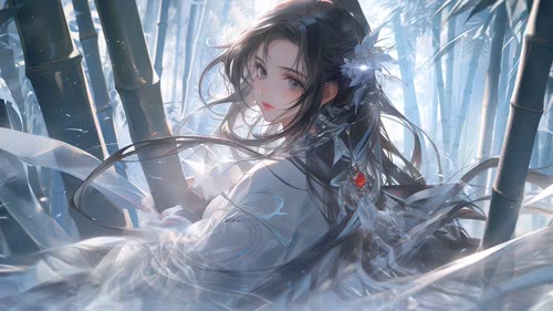 4K竹林古风少女