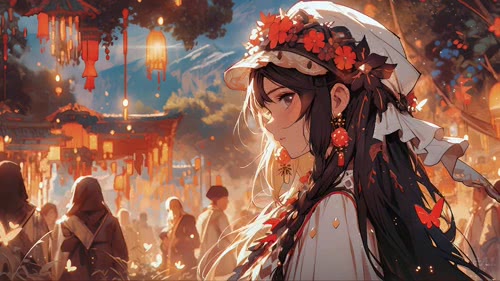 4k古风风景少女