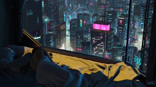 cyberpunk high rise apartment