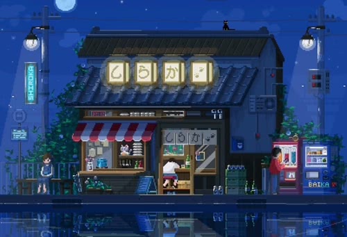 像素风 夜晚 街景