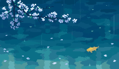 Koi Pond in the Rain