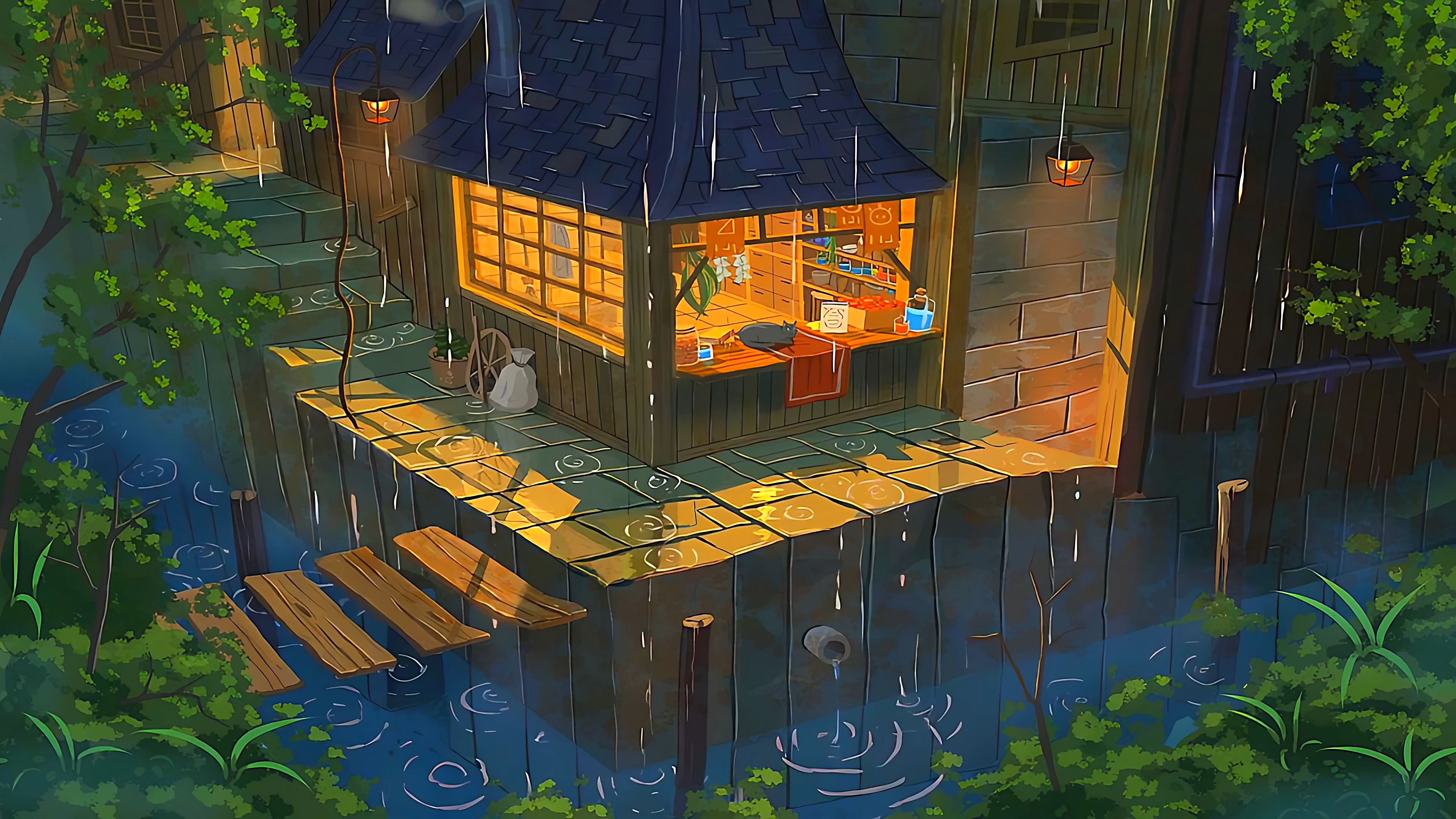 Rainy Cat Cafe (ZH Wallpaper)