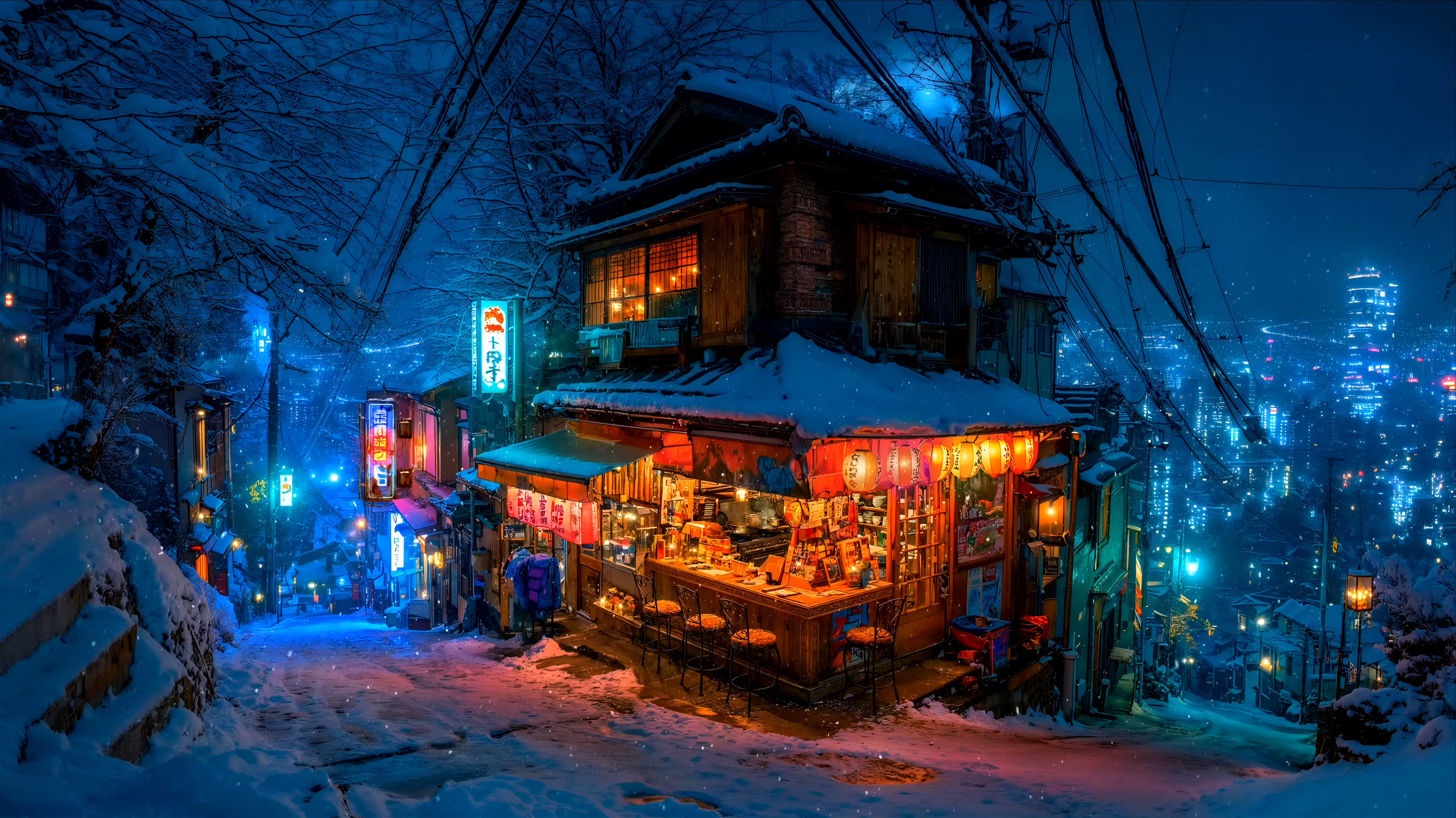 Snowy Evening in the City (ZH Wallpaper)