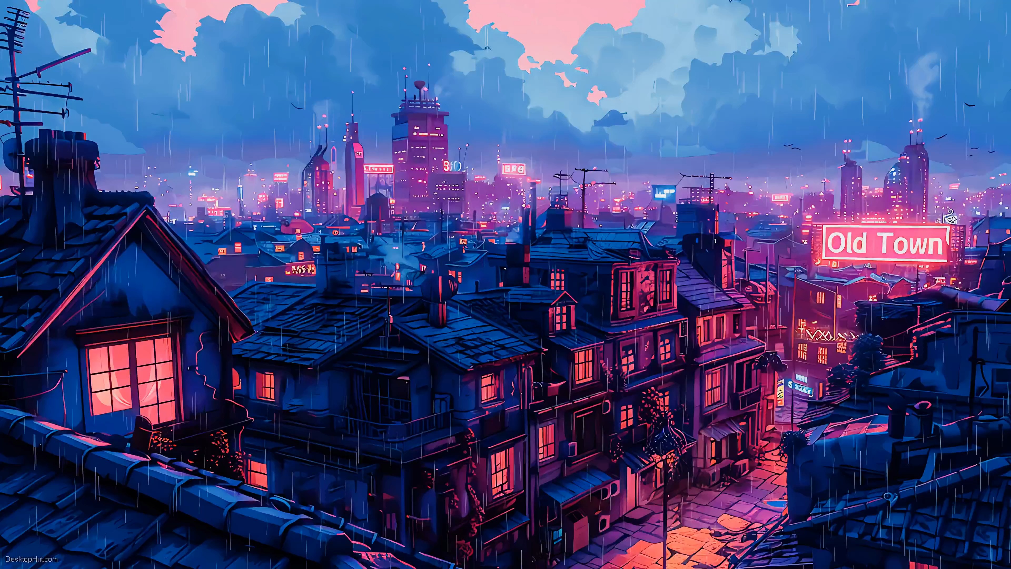 Rainy CyberPunk Village (ZH Wallpaper)