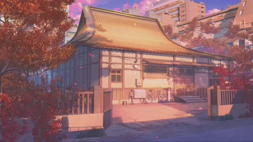 唯美庭院落叶黄昏